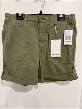 Kensie High Rise Olive Utility Cuffed Cotton Shorts - women’s 2/26